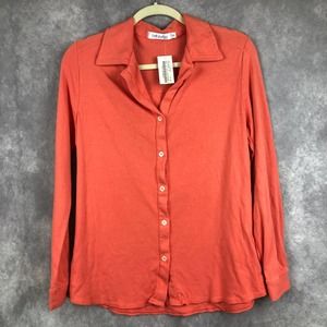 Fresh Produce Shirt Womens Medium Coral‎ Ribbed Button Up Long Sleeve Cotton NEW